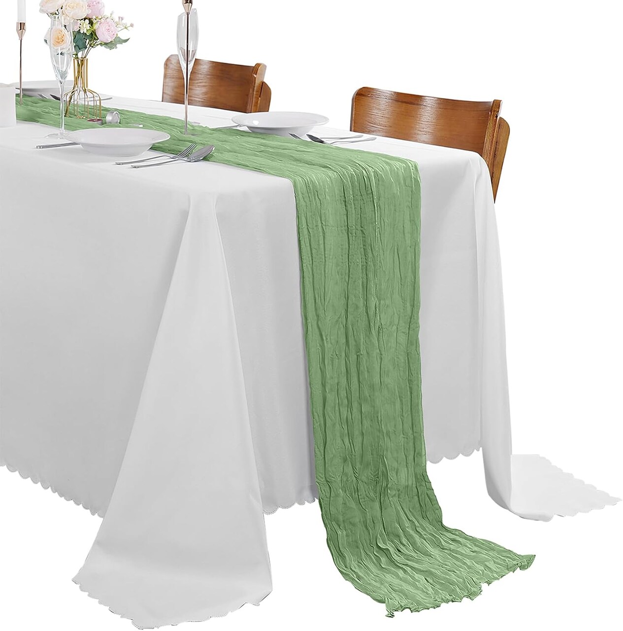 15-Pack Sage Green Cheesecloth Table Runners, 17x108" for Weddings & Parties.